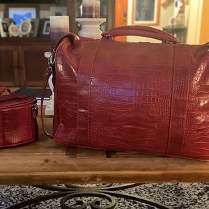 Bath and Body Works Red Faux Crocodile Travel Bag.
